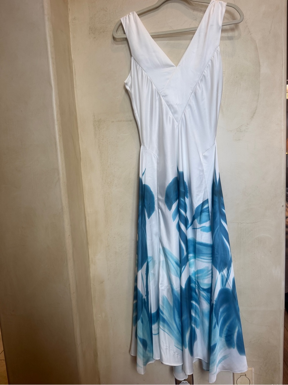 White Secret Mission Maxi Dress with Teal Floral Print